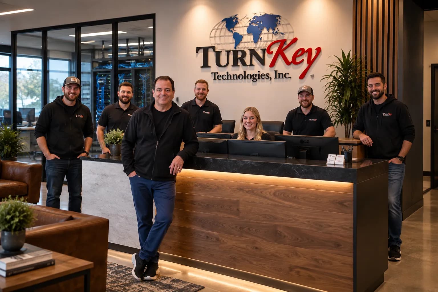 Garry T. with the TurnKey team at the front desk of the TurnKey office